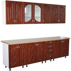 Bucatarie Zebra 260 cm din MDF Cedru frunza cu blat termoizolant crem